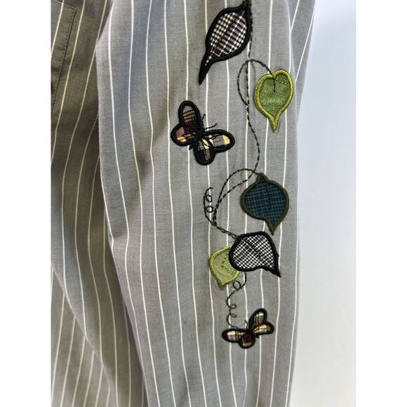 VTG Karen Scott Womens Button Up Shirt Embroidery Gardencore Stripped Gray Sz S - Picture 3 of 14
